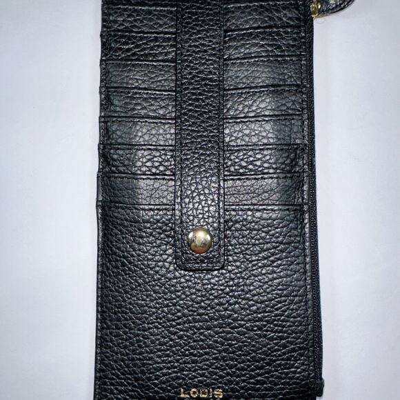 LODIS Card Wallet Pebbled Black Leather 7.25" x 3.5" x .25" - Picture 5 of 9
